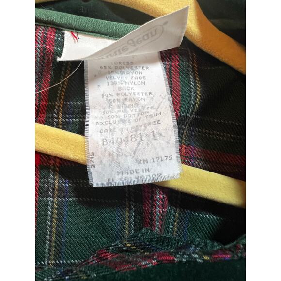 Vintage Christmas tartan plaid girls prairie maxi dress Velvet pilgrim collar - Picture 6 of 7